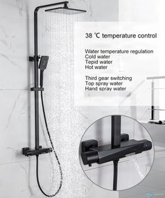 Zuhanypanel EYN TB1751 termosztáttal és többféle vízsugarú zuhanyfejjel, matt fekete, króm és további színváltozatokban — Fekete