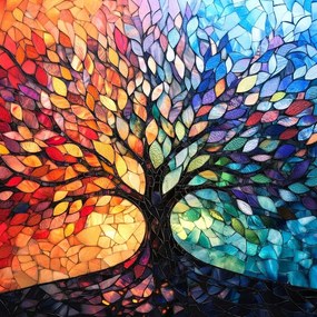 Vászonkép Canvas Mozaik Ólomüveg Dekoráció Az Élet Fája Boho 80x80