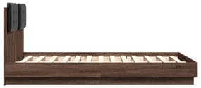 barna tölgy színű ágykeret fejtámlával és LED-ekkel 135x190 cm