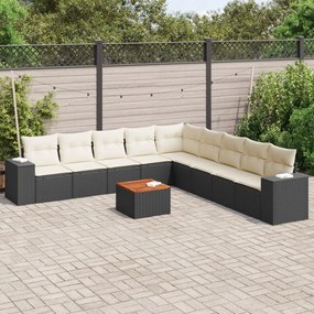 10 részes fekete polyrattan kerti ülőgarnitúra párnákkal