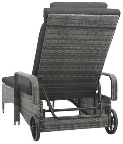 Antracitszürke kerekes polyrattan napozóágy