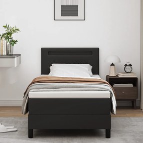 Boxspring ágy matraccal – fekete, 90x200 cm, műbőr