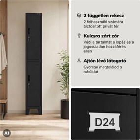 Öltözőszekrény fém munkahelyi mély 2 ajtós fekete, 292x1720x600 mm: BARTEK 1 Plus D600