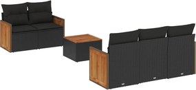 vidaXL 6 részes fekete polyrattan kerti ülőgarnitúra párnákkal