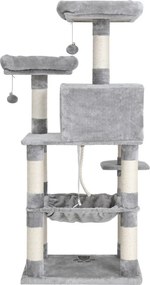Macska kaparófa, cicaházzal, plüss pihenőhelyekkel, szürke 143x55x45cm