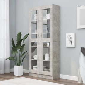 betonszürke szerelt fa vitrinszekrény 82,5 x 30,5 x 185,5 cm