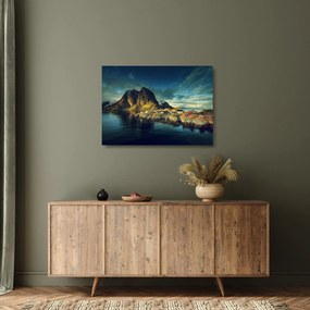 Egy halászati falu képe Norvégiában (üvegen) (70x50 cm)
