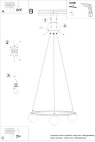 Sollux SL.1213 - Csillár zsinóron YOLI 3xG9/8W/230V fekete