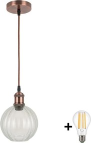 Brilagi - LED csillár zsinóron RETRO GLASS 1xE27/60W/230V átm. 18 cm rézszínű/tiszta