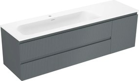 Mexen Rivel Vela 160 cm-es fürdőszobaszekrény bal oldali mosdókagylóval, 2 fiók, 1 ajtó, bordázott, grafit/fehér matt