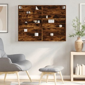 füstös tölgy színű szerelt fa vitrinszekrény 100 x 8,5 x 75 cm