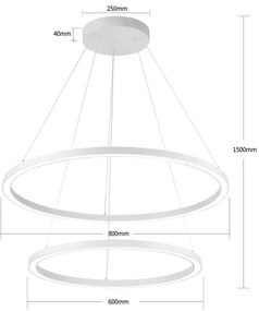 Brilagi - Dimmelhető LED kábeles csillár PORTOFINO LED/98W/230V Ø 80 cm fehér + távirányító