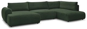 Sötétzöld kordbársony kinyitható sarokkanapé (bal oldali-U alakú) Lucien – Bobochic Paris