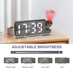 Projektoros digitális ébresztőóra DZ-673 nagy 7,9" LED kijelzővel