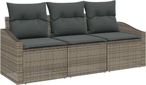 vidaXL Kerti Kanapé Szett párnával tárolóval 3 pcs Szürke polirattan