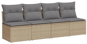 4 személyes bézs polyrattan kerti kanapé párnával