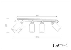 Globo 15977-4 Mennyezeti lámpa, barna fa, matt fehér fém, krómozott fém, matt fehér üveg, forgatható/dönthető, HxSzxM: 810x103x220mm, 4x E27 60W 230V izzók nélkül