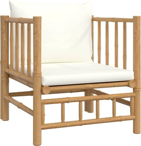 vidaXL bambusz kerti kanapé krémfehér párnákkal