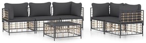 6 részes antracitszürke polyrattan kerti ülőgarnitúra párnákkal