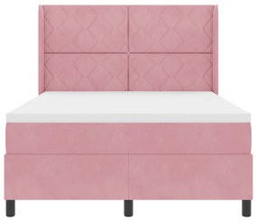 Box Spring Ágy Matraccal &amp; LED rózsaszín 140x190 cm Bársony