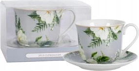 Csésze csészealj Livello virág díszített elegáns 400ml ajándék