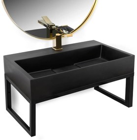 Konglomerátum mosdó REA GOYA BLACK MAT 60CM + állvány