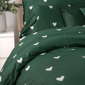 Goldea karácsonyi pamut ágyneműhuzat - szívecskék, sötétzöld alapon 140 x 200 és 70 x 90 cm