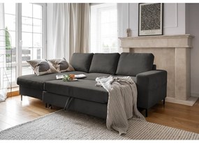 Sötétszürke kordbársony kinyitható sarokkanapé (bal oldali) Lofty Lilly – Miuform