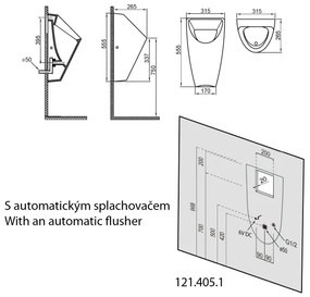 Bruckner - Piszoár SCHWARN hátsó bemenet, hátsó szifon kerámia/fehér