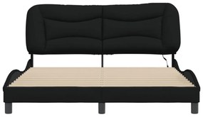 fekete szövet ágykeret LED-es matrac nélkül 160 x 200 cm
