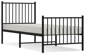 fekete fém ágykeret fej- és lábtámlával 75 x 190 cm
