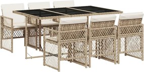 vidaXL 7 részes bézs polyrattan kerti étkezőgarnitúra párnákkal