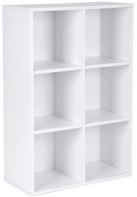 3 szintes könyvespolc, tárolópolc 6 rekesszel, fehér