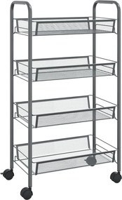 vidaXL 4 szintes szürke vas konyhai kerekes kocsi 46 x 26 x 85 cm