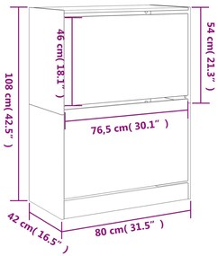 barna tölgy cipőszekrény 2 kihajtható fiókkal 80x42x108 cm