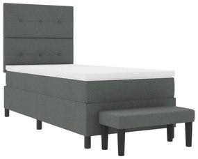 Box Spring ágy matraccal és paddal, sötétszürke, 90x190 cm, textil.