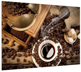 Csésze kávé és kávés szemek képe (70x50 cm)