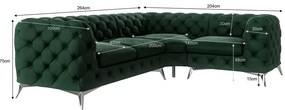 Sötétzöld bársony sarokkanapé (jobb oldali-L alakú) Chelsea – Ropez