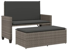 szürke polyrattan kerti pad párnával és lábtartóval