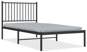 fekete fém ágykeret fejtámlával 90 x 190 cm