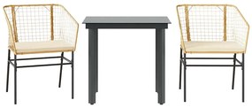 vidaXL 3 észes barna polyrattan üveg kerti étkezőgarnitúra párnával