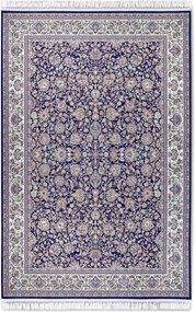 Hagyományos szőnyeg nappaliba 128x190 cm, klasszikus kék-krémszínű rojtokkal