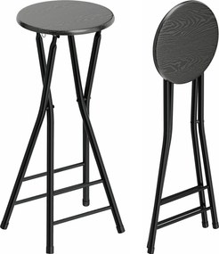 HOMCOM 2 db összecsukható bárszék – kerek magas konyhapult szék, dupla lábtartó, MDF–acél váz, fekete | Aosom
