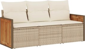 vidaXL 3 részes bézs polyrattan kerti ülőgarnitúra párnákkal