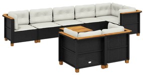 9 részes fekete polyrattan kerti ülőgarnitúra párnákkal
