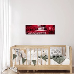 Kép - Indonéziai vízesések piros színben (órával) (90x30 cm)