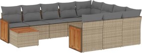 vidaXL 11 részes bézs polyrattan kerti ülőgarnitúra párnákkal