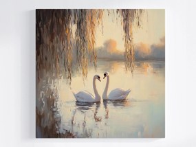 Poszter Tájkép Tó Madarak Hattyúk Pár Szerelem 40x40