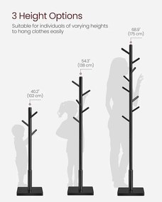 Álló tömörfa ruhafogas magassági beállítással fekete színben