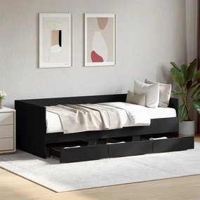 fekete kanapéágy fiókkal matrac nélkül 75x190 cm